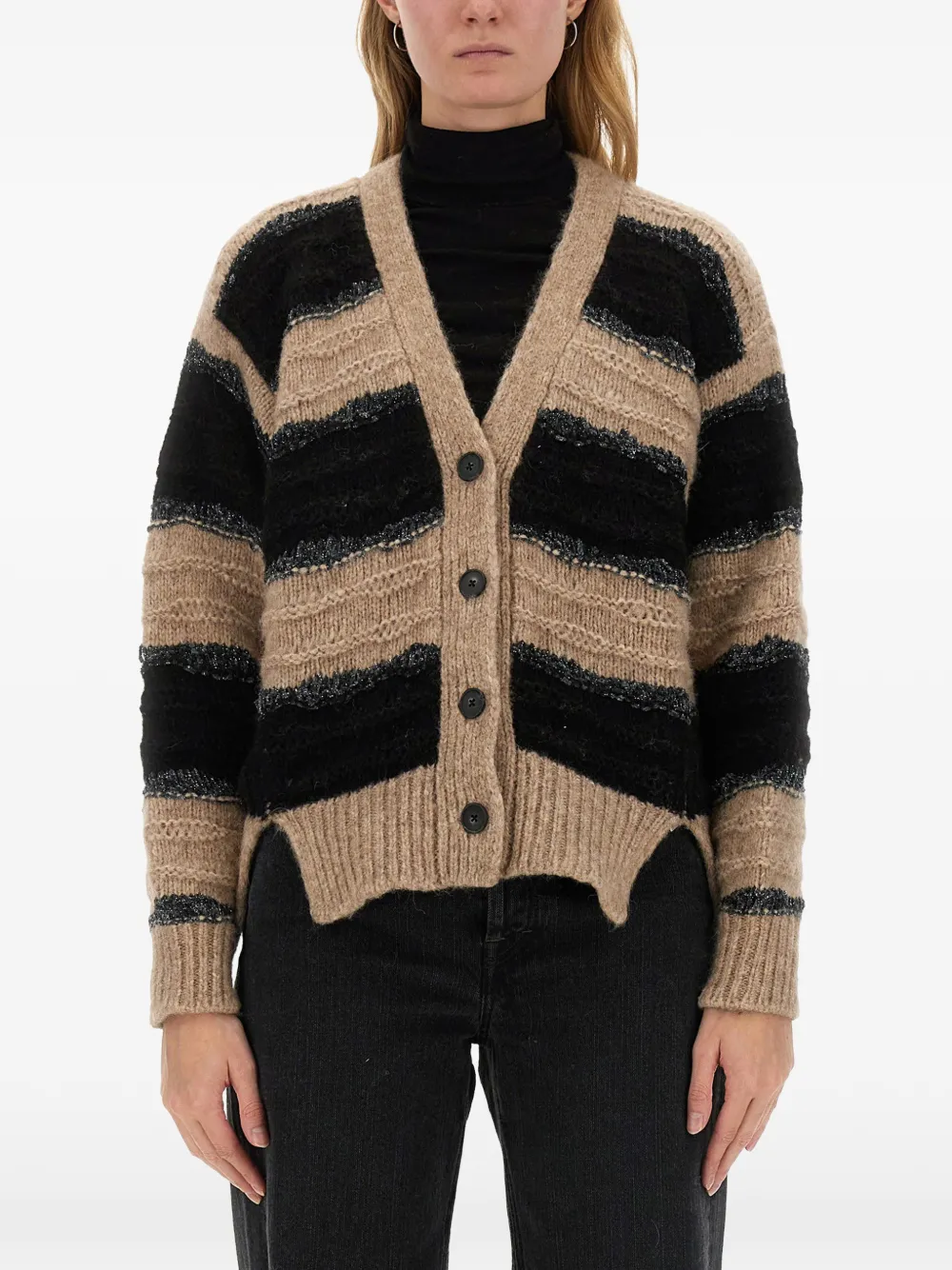 MILA SCHON striped chunky-knit cardigan - Neutrals