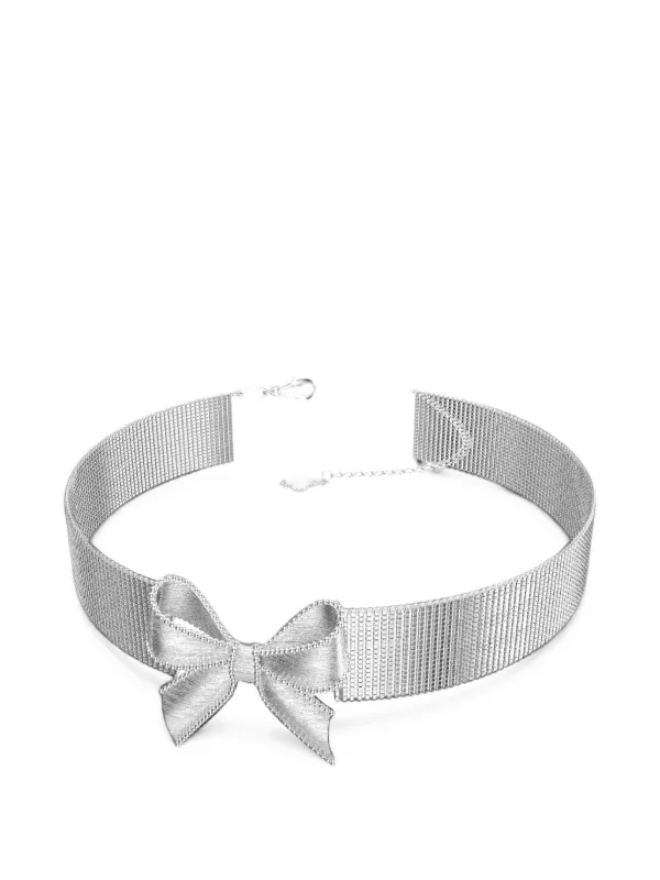 Shushu/Tong × YVMIN Bow-motif Chain Tassel Choker in Silver