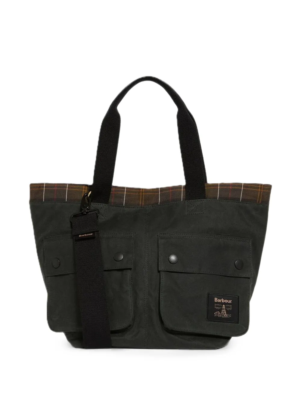 Barbour Field tartan-trim pocket-detail tote bag - Vert