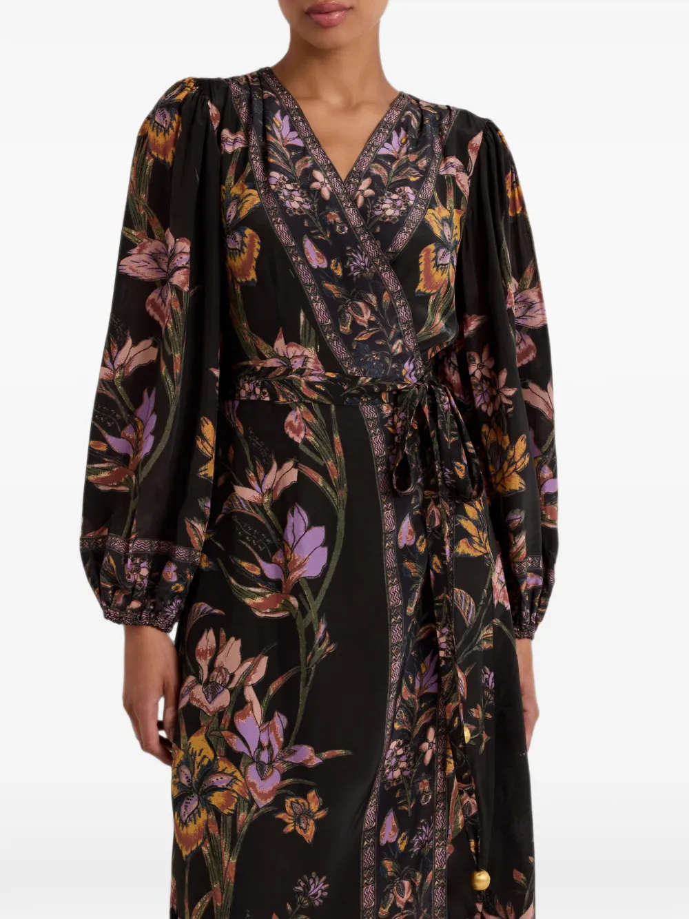 Marie Oliver Everette midi-wikkeljurk met bloemen-print Zwart