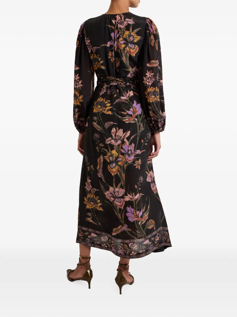 Marie Oliver Everette midi-wikkeljurk met bloemen-print Zwart