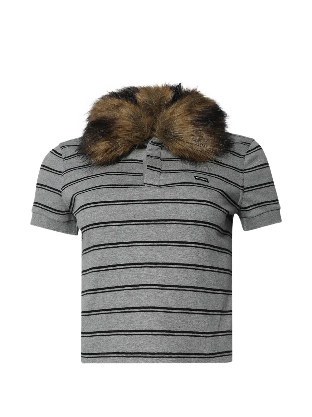 VETEMENTS striped faux-fur-collar polo shirt