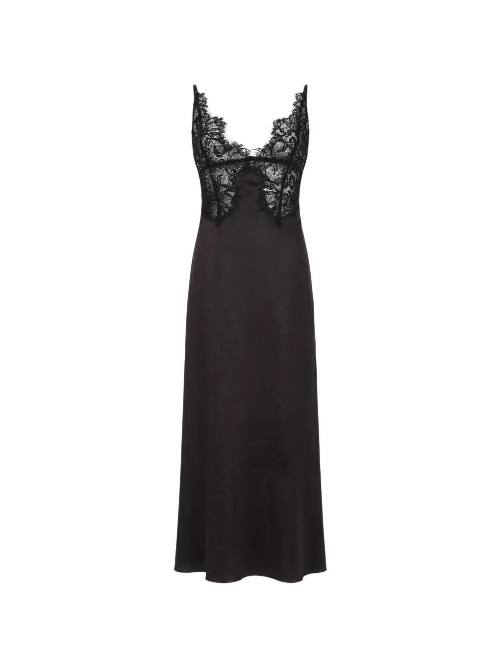 Alysi Lace-trim Satin Midi Dress In Black