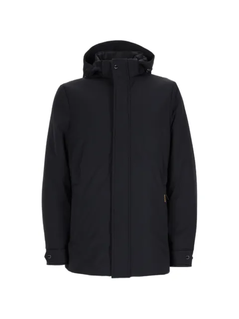Moorer hooded concealed-fastening jacket