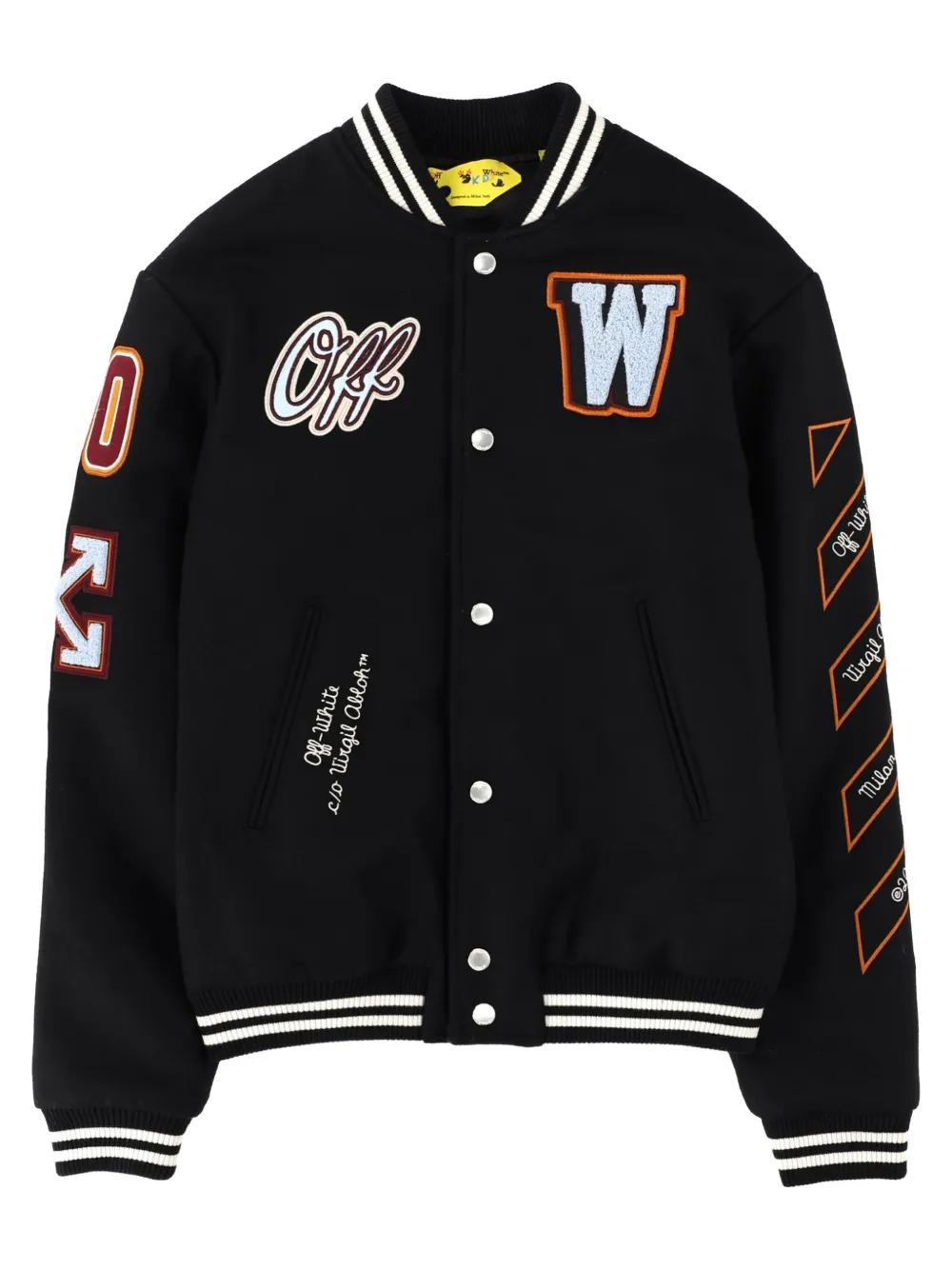 Off-White Kids logo-patch varsity jacket Zwart