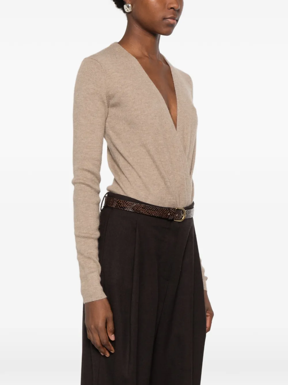Max Mara Kasjmier body met V-hals Beige