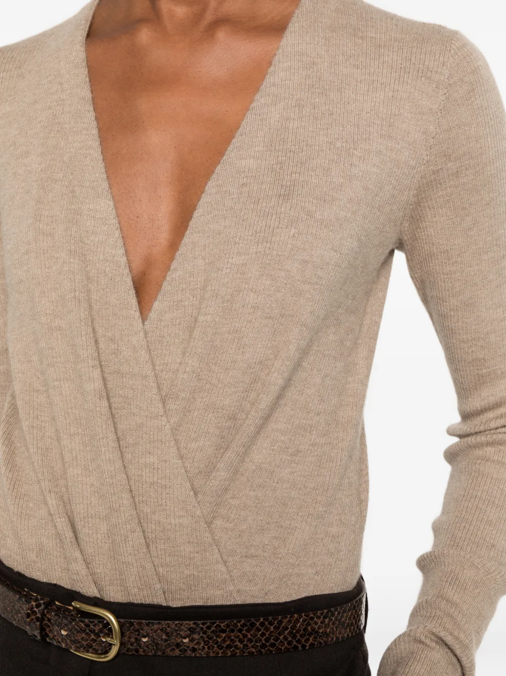 Max Mara Kasjmier body met V-hals Beige