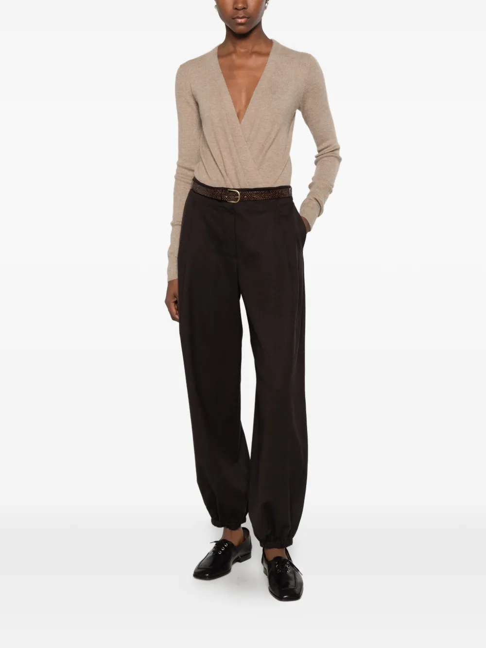 Max Mara Kasjmier body met V-hals Beige