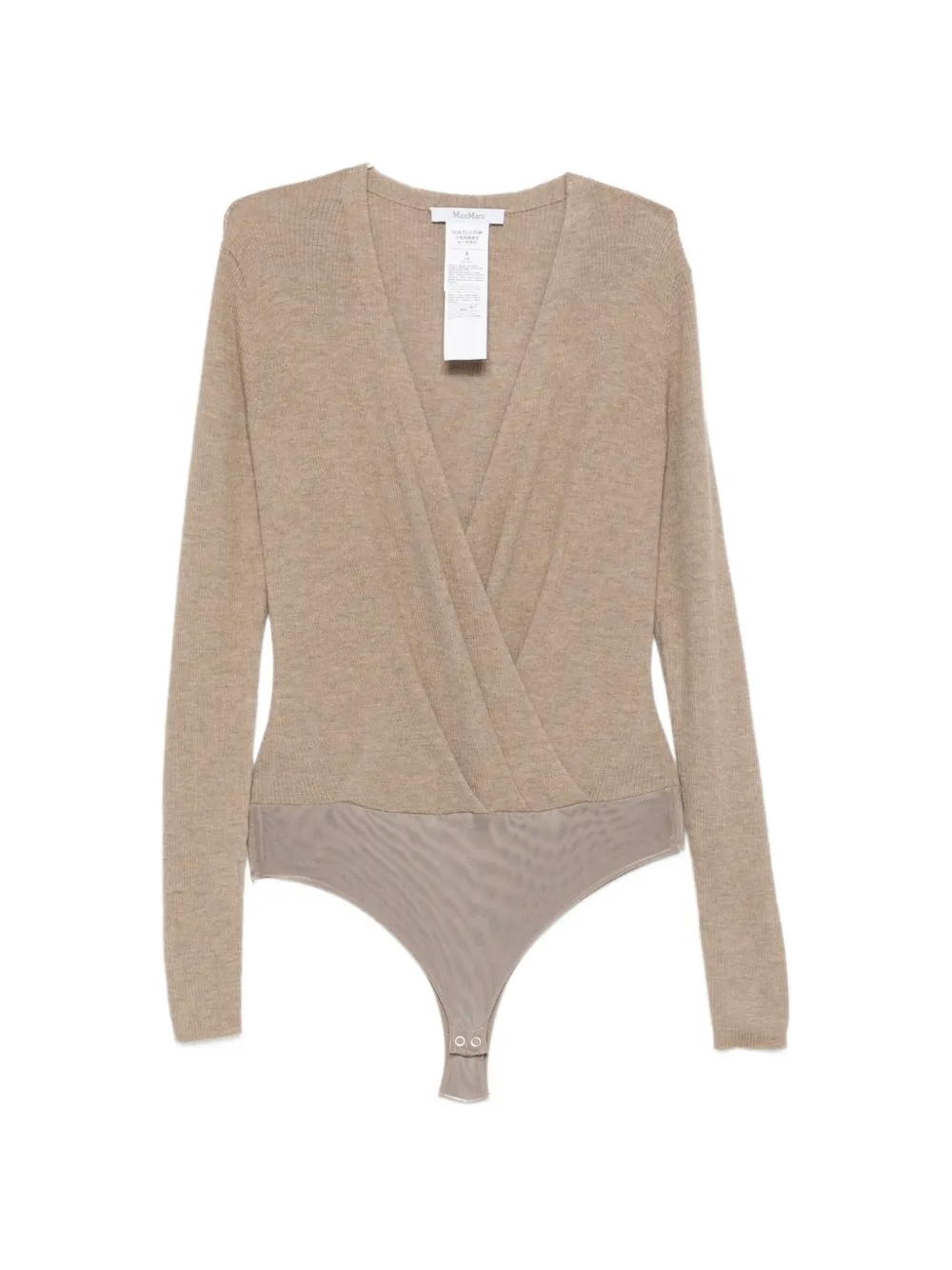 Max Mara Kasjmier body met V-hals Beige