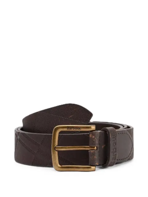 Barbour tartan-embossed leather belt