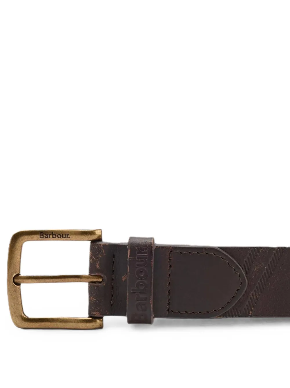 Barbour Leren riem met tartan-reliëf Bruin