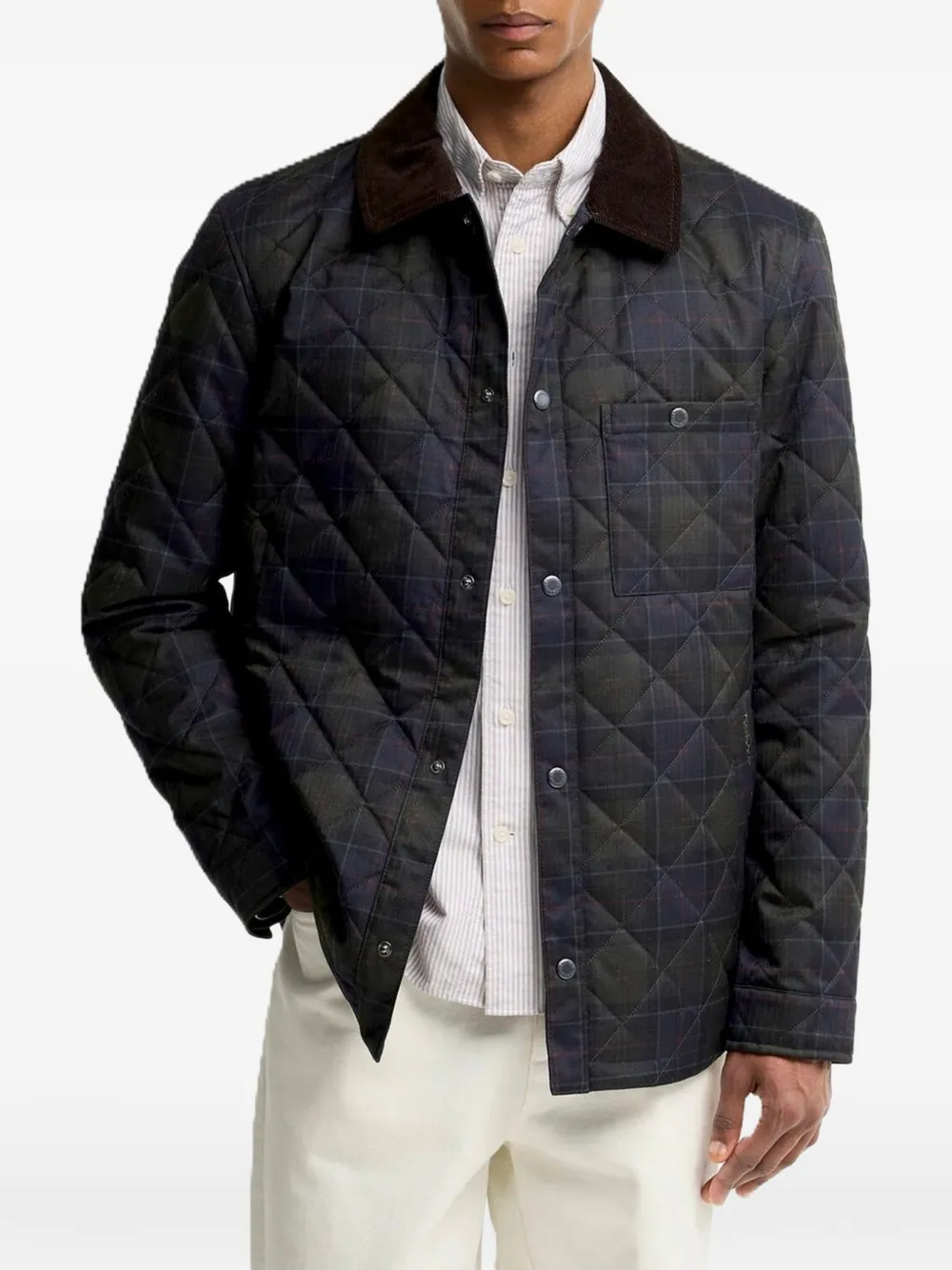 Barbour Gewatteerd jack met tartan-print Groen