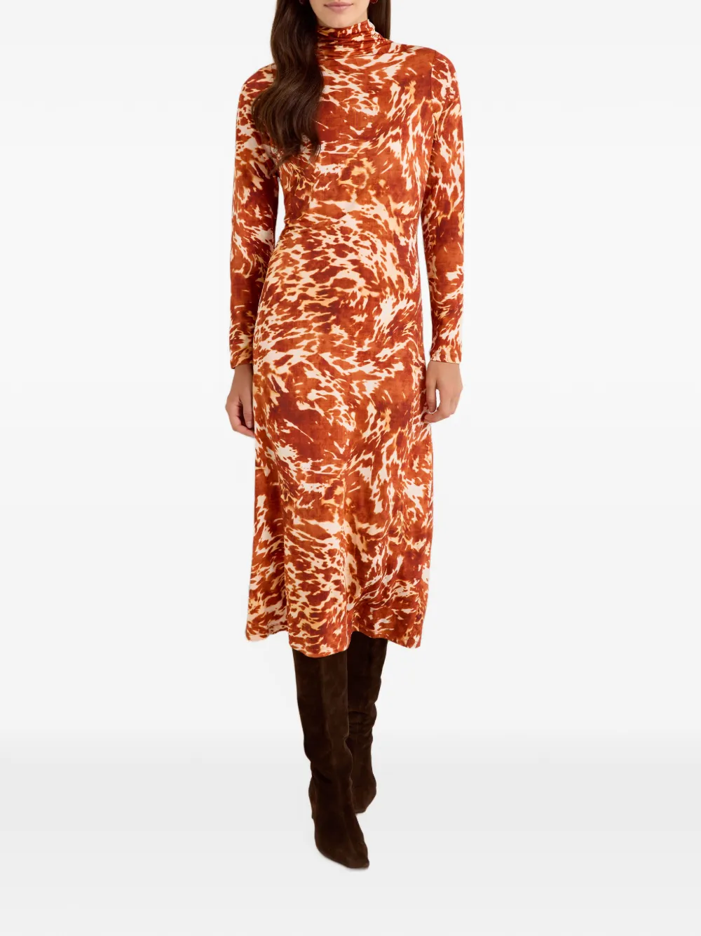 Marie Oliver Paxton midi-jurk met all-overprint Oranje