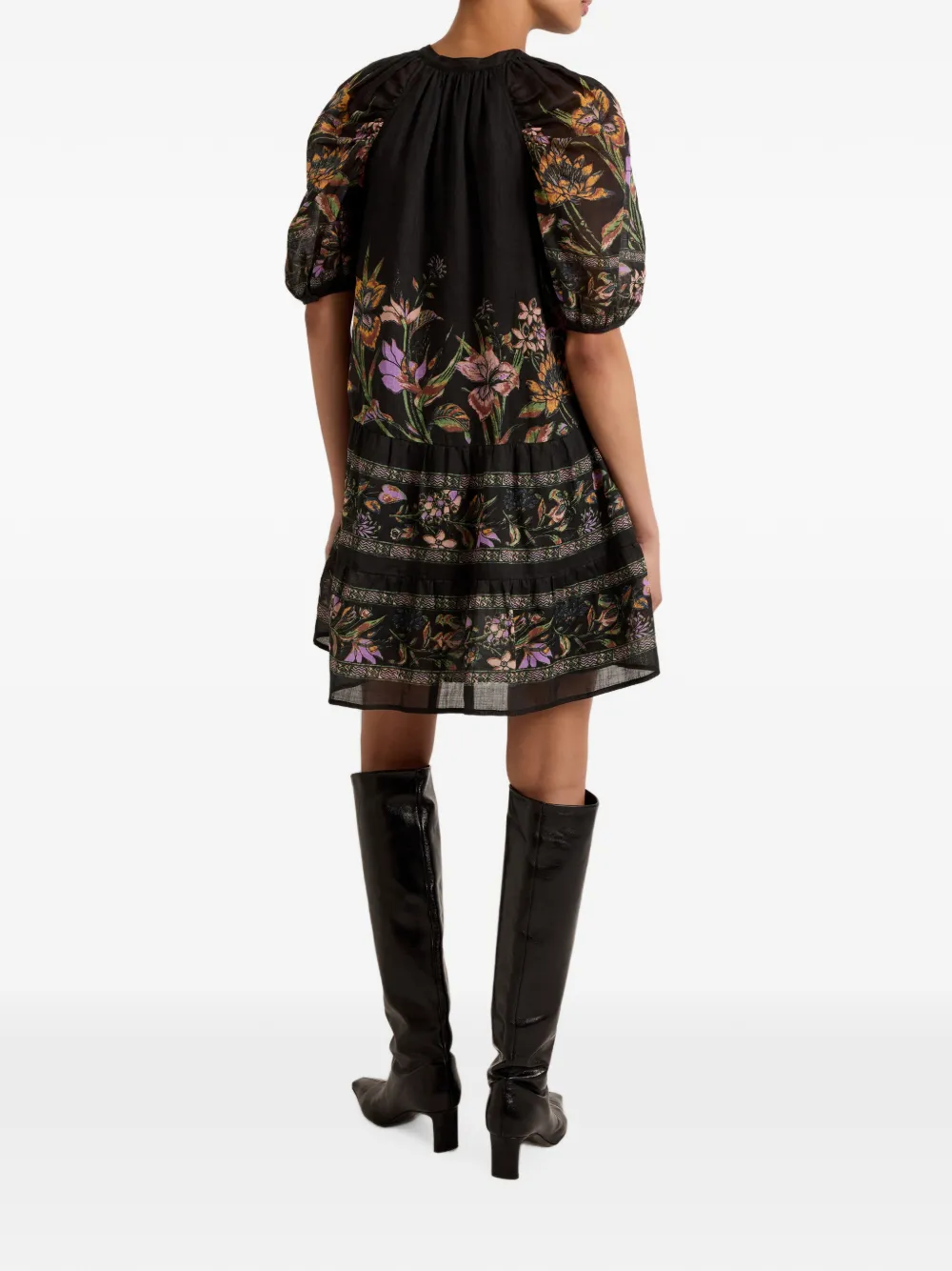 Marie Oliver Sylvie ramie mini-jurk met bloemen-print Zwart