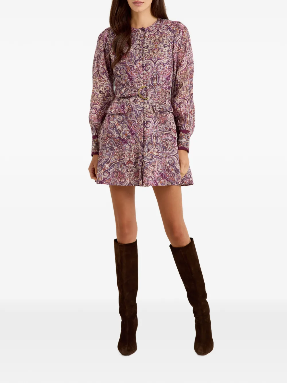 Marie Oliver Hughes mini-jurk met paisley-print en ceintuur Paars