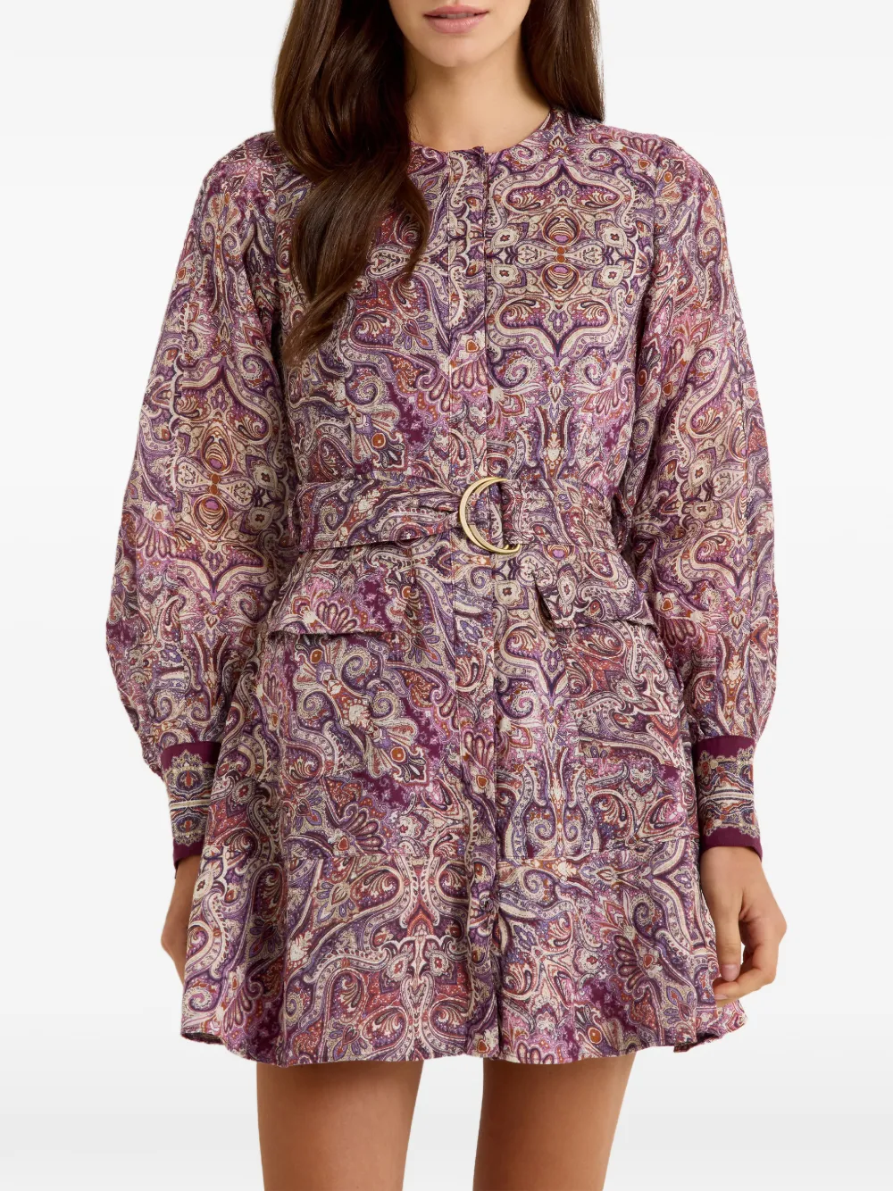 Marie Oliver Hughes mini-jurk met paisley-print en ceintuur Paars
