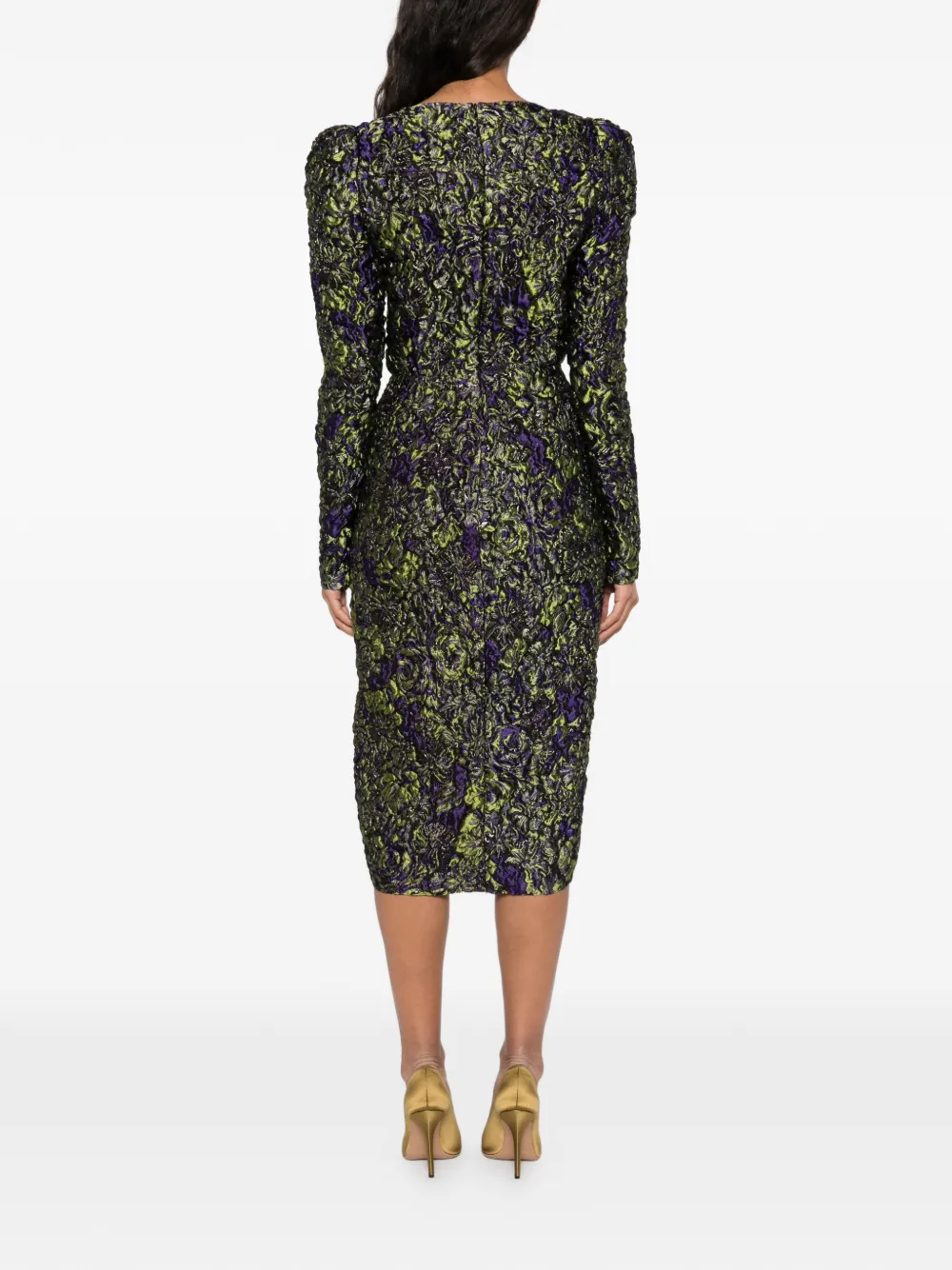 Balmain Cloqué midi-jurk met V-hals Groen