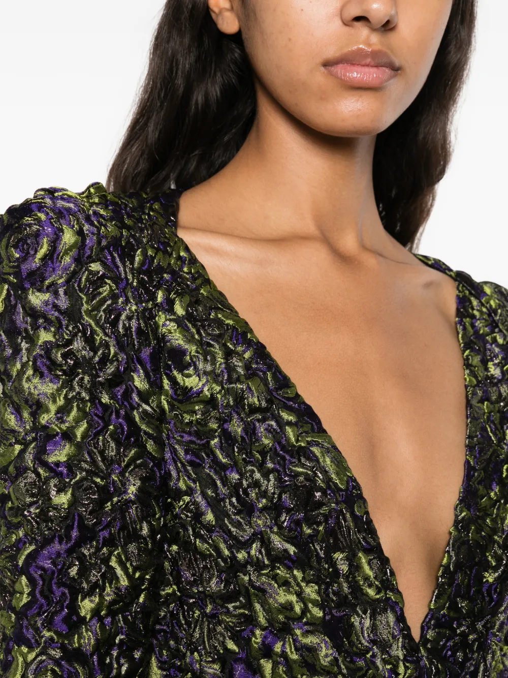 Balmain Cloqué midi-jurk met V-hals Groen