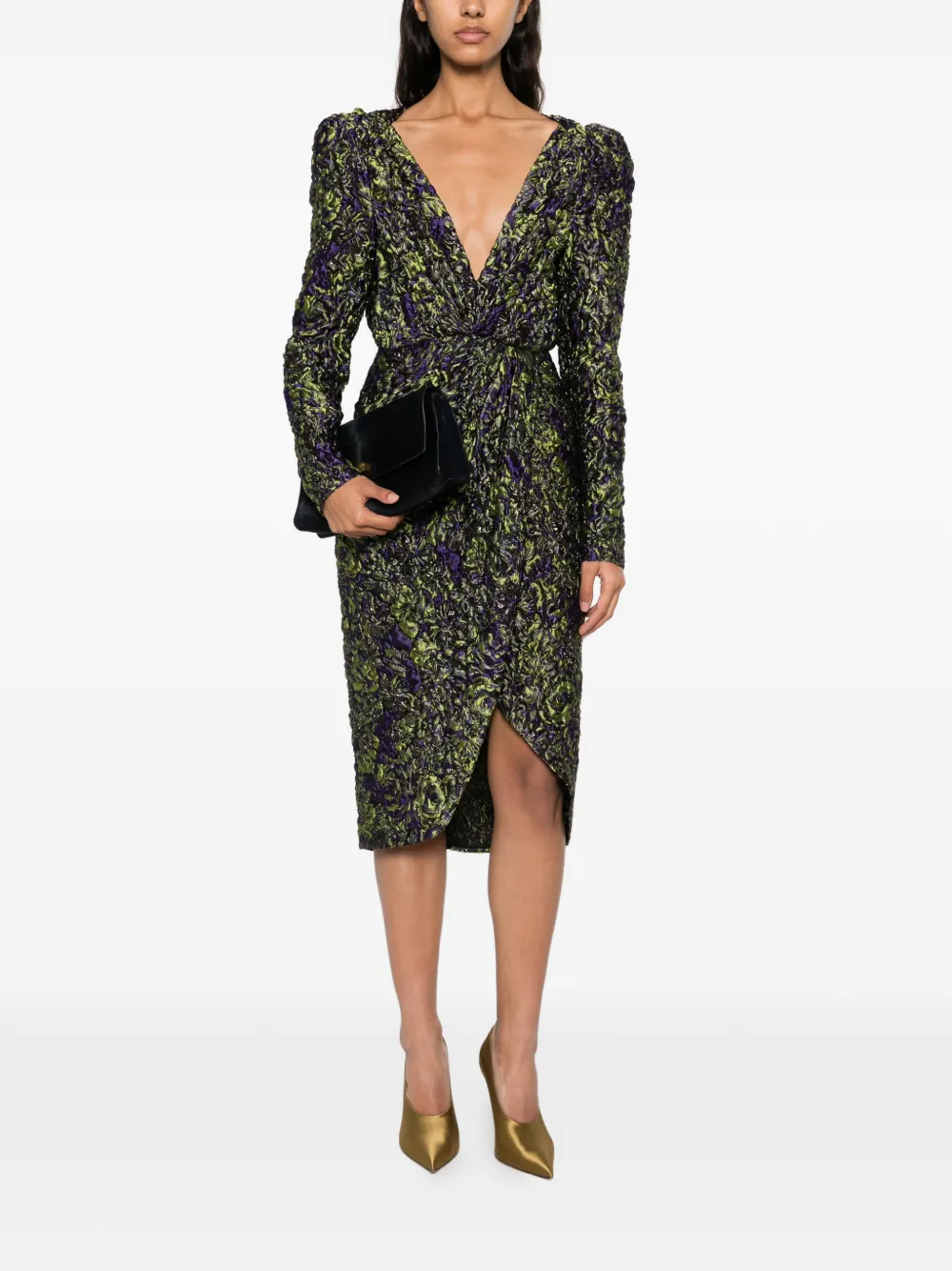 Balmain Cloqué midi-jurk met V-hals Groen