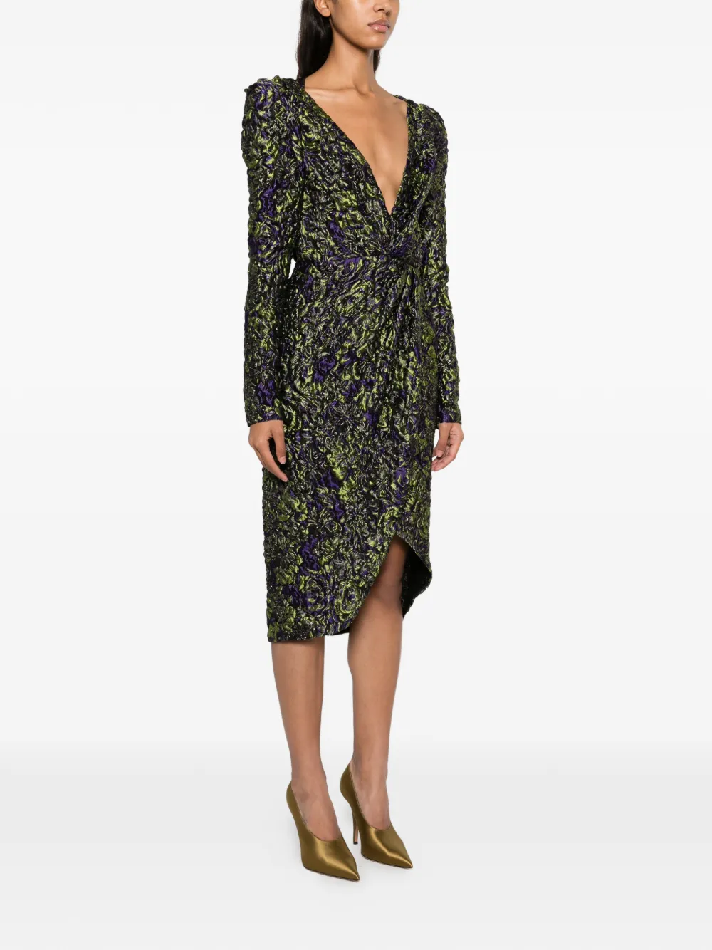 Balmain Cloqué midi-jurk met V-hals Groen