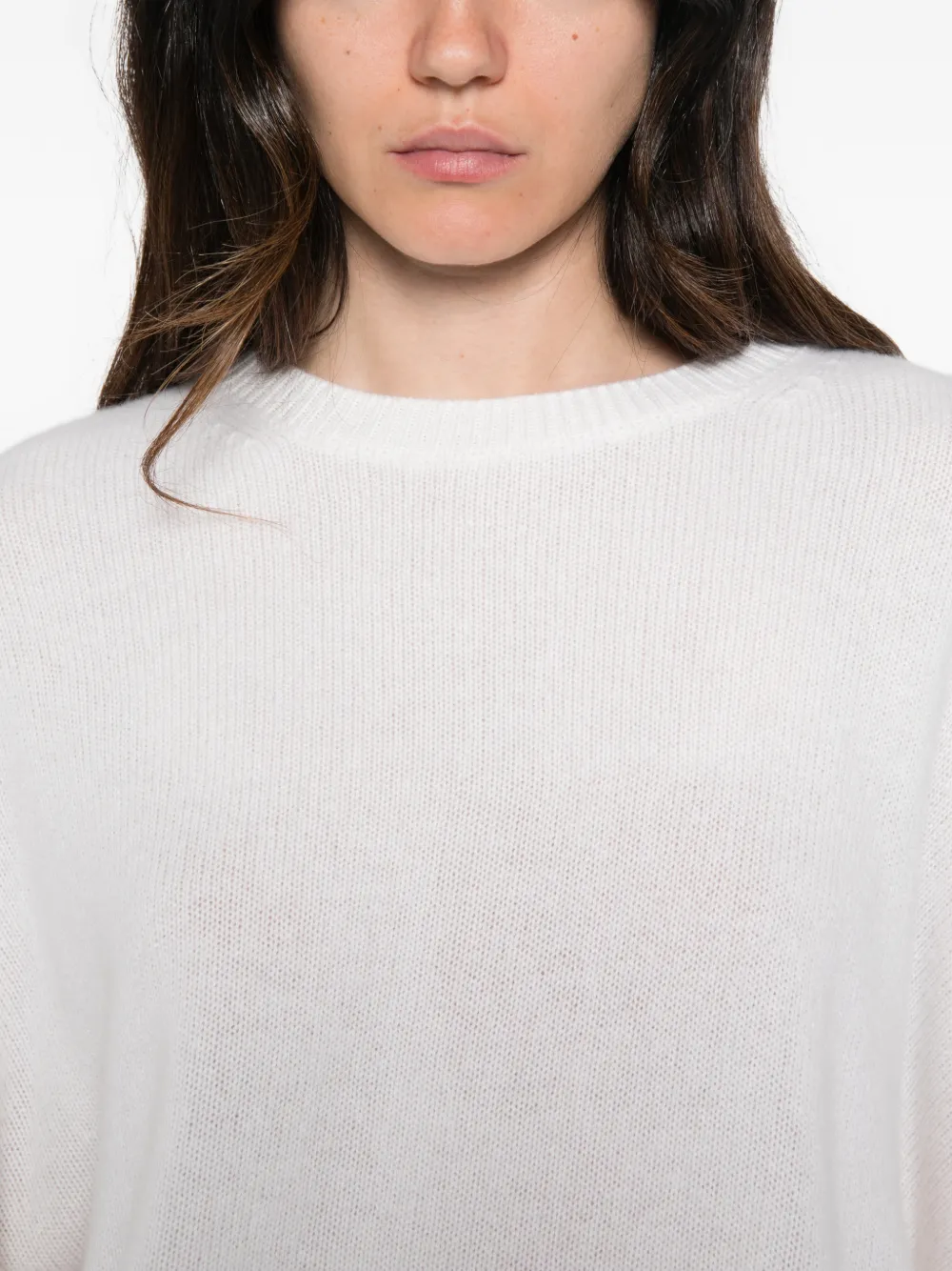 Lisa Yang Sweater met ronde hals en verlaagde schouders Wit
