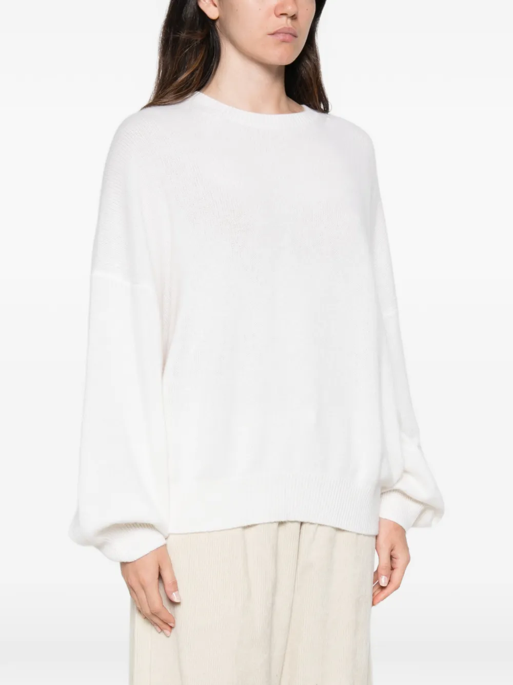 Lisa Yang Sweater met ronde hals en verlaagde schouders Wit