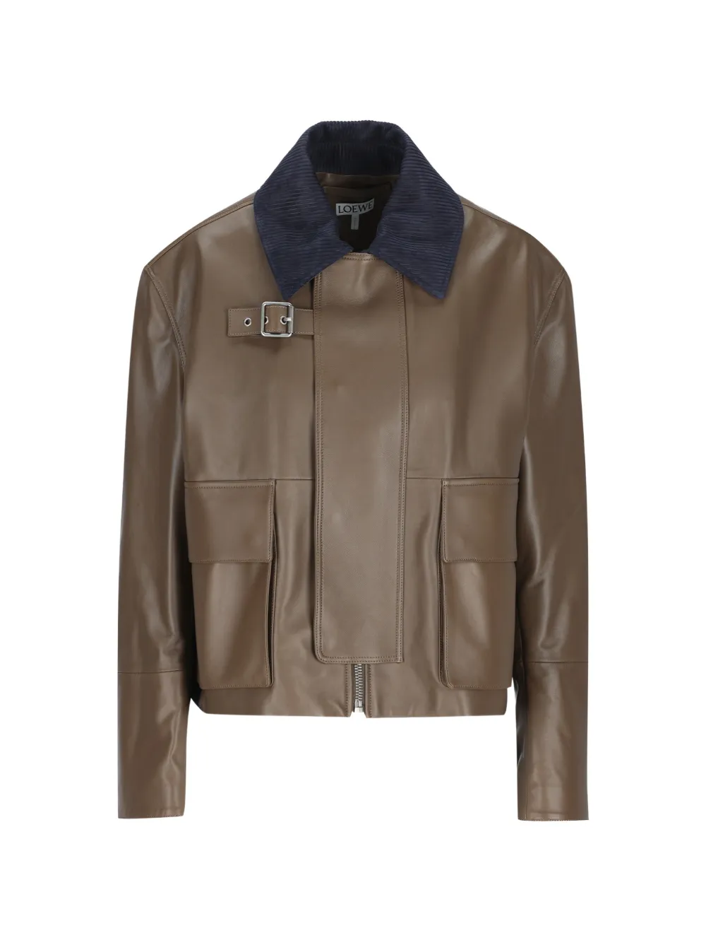 LOEWE corduroy-collar leather jacket