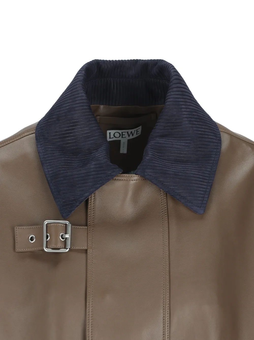 LOEWE corduroy-collar leather jacket Groen
