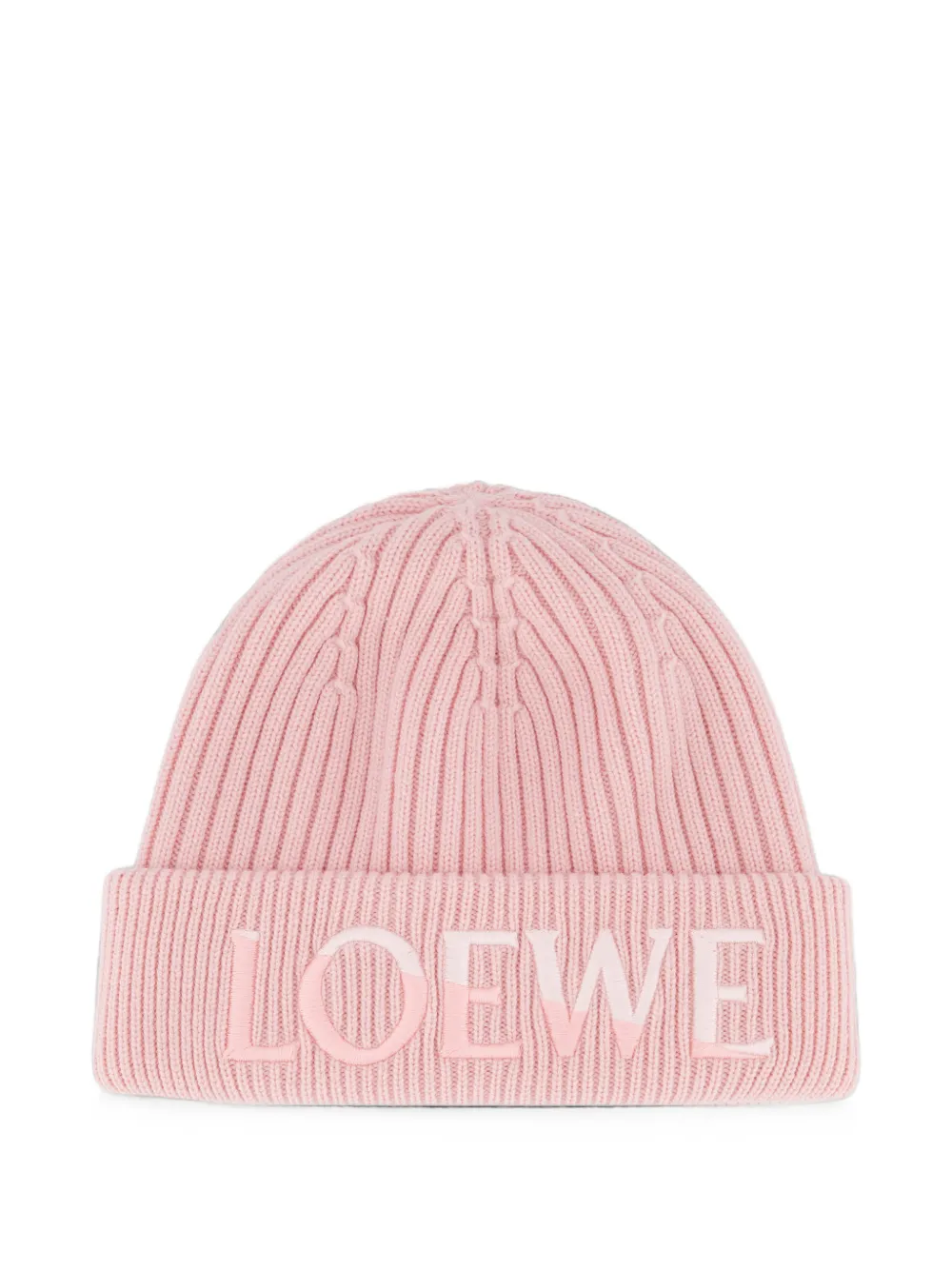 Loewe Logo-embroidered Ribbed-knit Beanie Hat In Pink