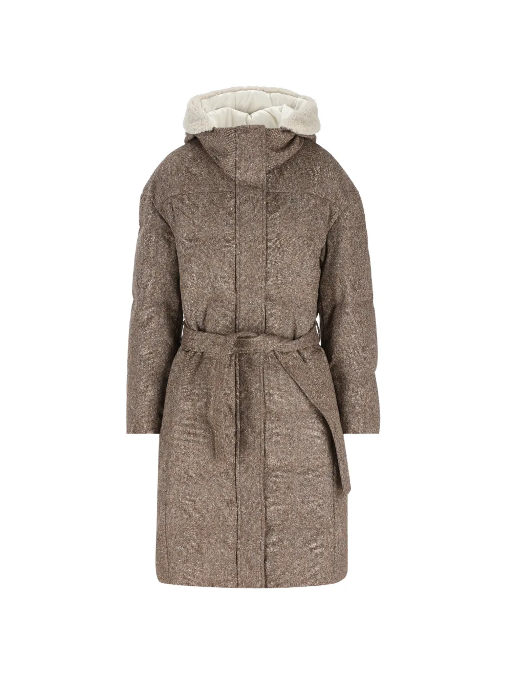 Brunello Cucinelli belted hooded coat - Brown