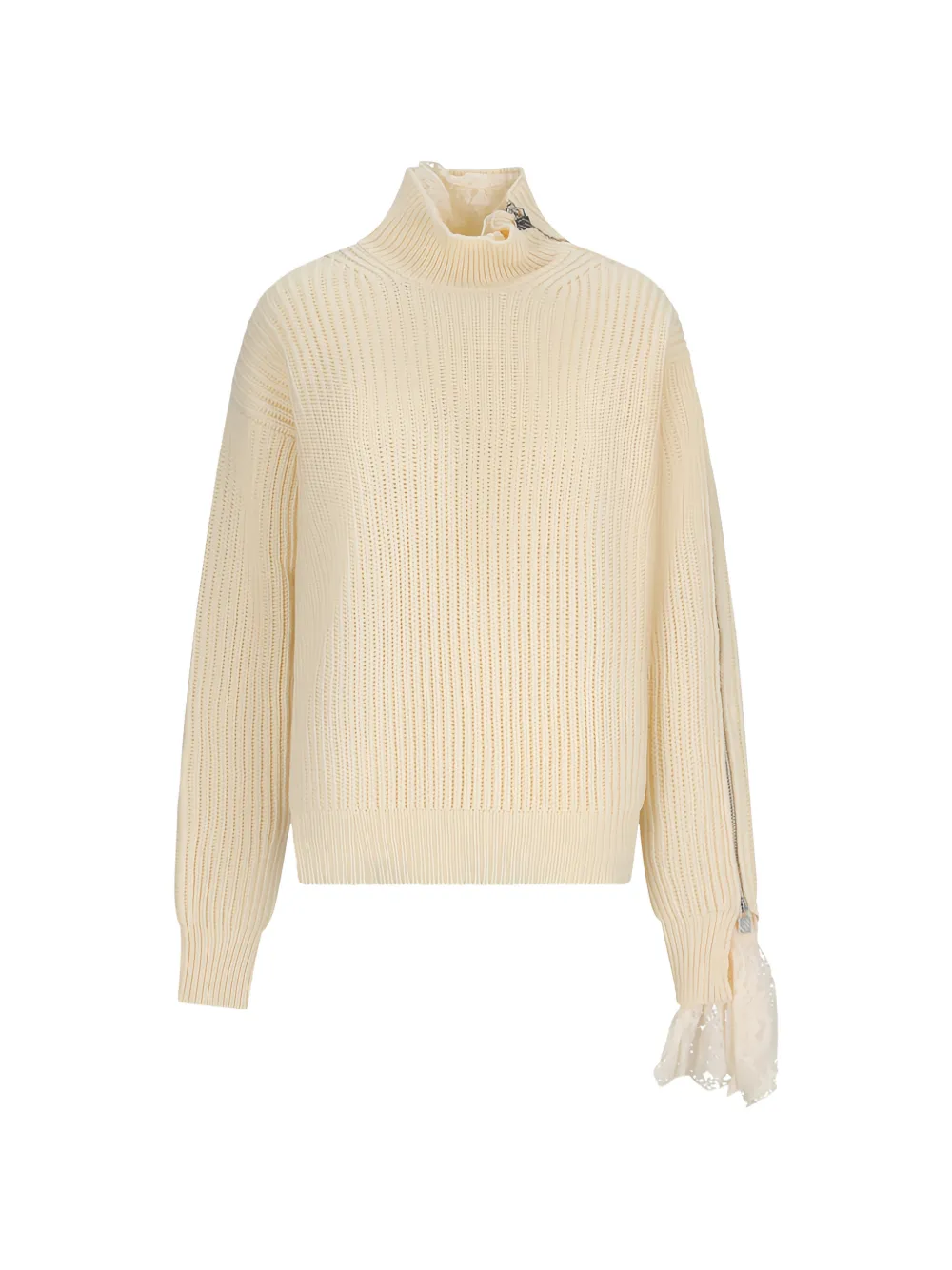 Giuseppe Di Morabito Lace-trim Zip-detail Sweater In Neutral