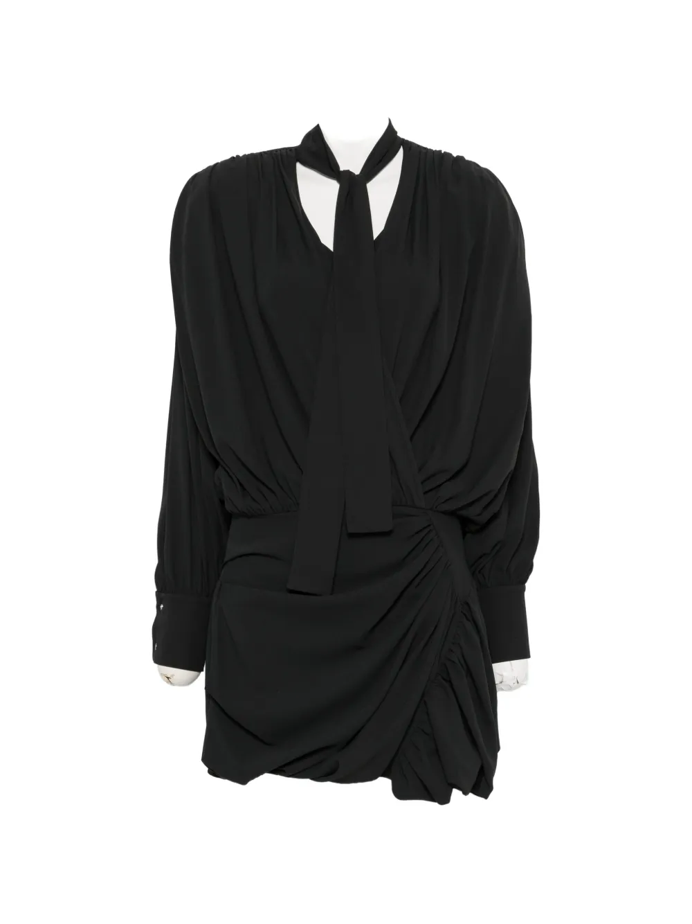 IRO Bounce pussy-bow draped mini dress - Nero