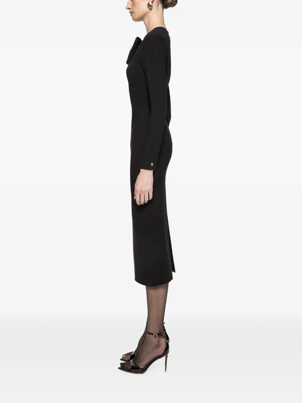 NISSA Lurex crêpe midi-jurk met strikdetail Zwart
