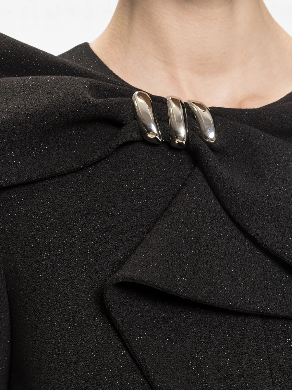 NISSA Lurex crêpe midi-jurk met strikdetail Zwart