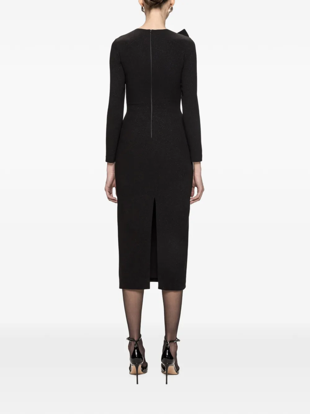 NISSA Lurex crêpe midi-jurk met strikdetail Zwart