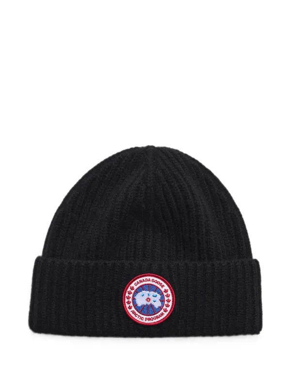 Canada Goose Logo-patch Ribbed-knit Beanie Hat in Black