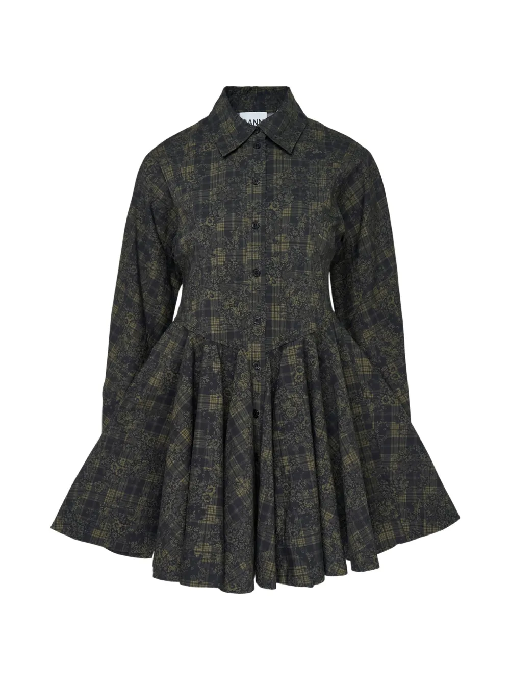 GANNI printed peplum mini dress - Green