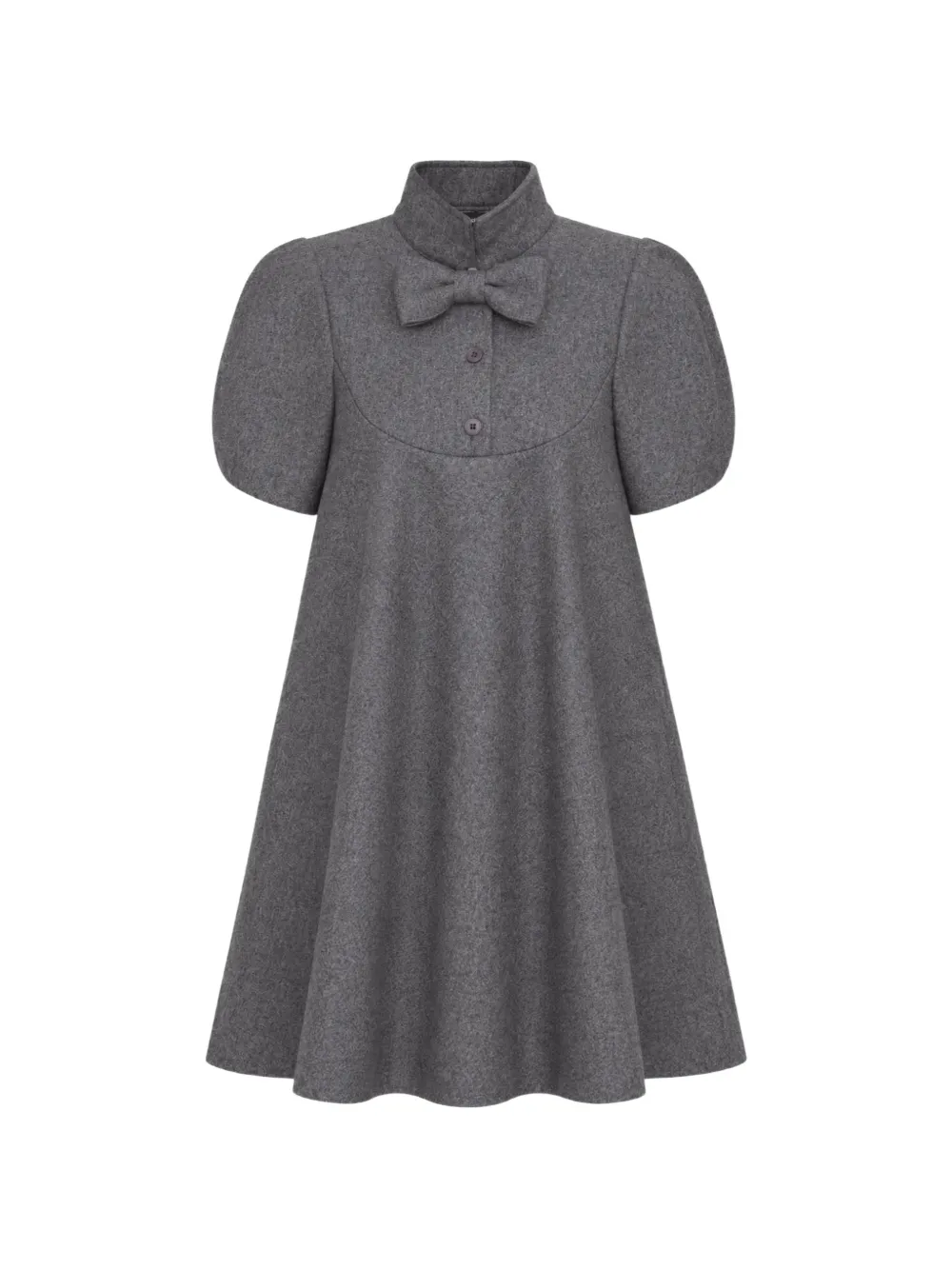 Pushbutton Bow-collar Puff-sleeve Mini Dress In Grey