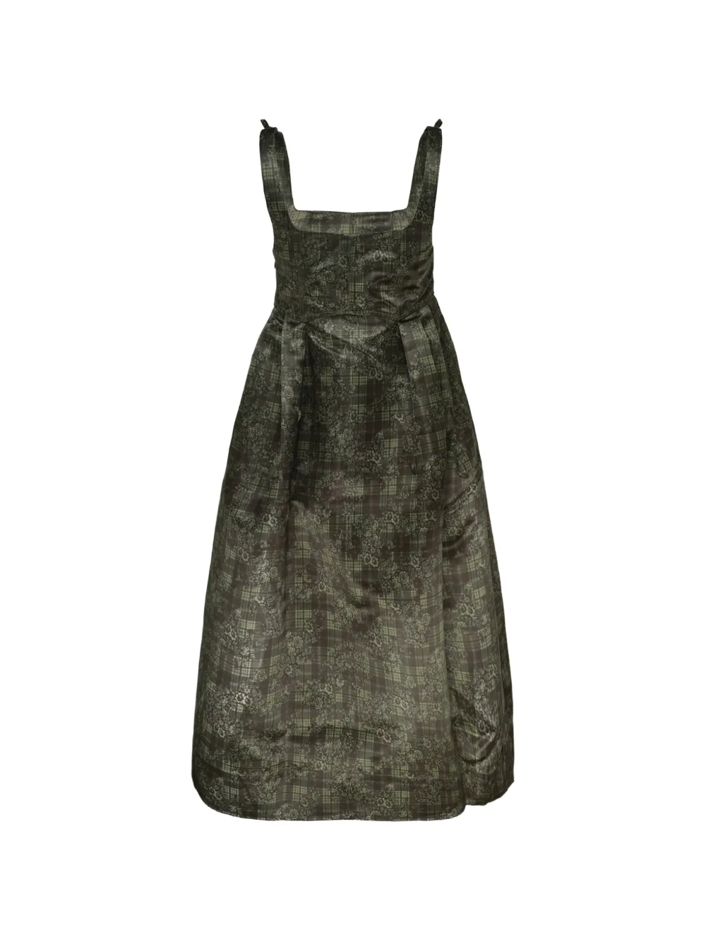 GANNI Midi-jurk met korset en ruit-print Groen