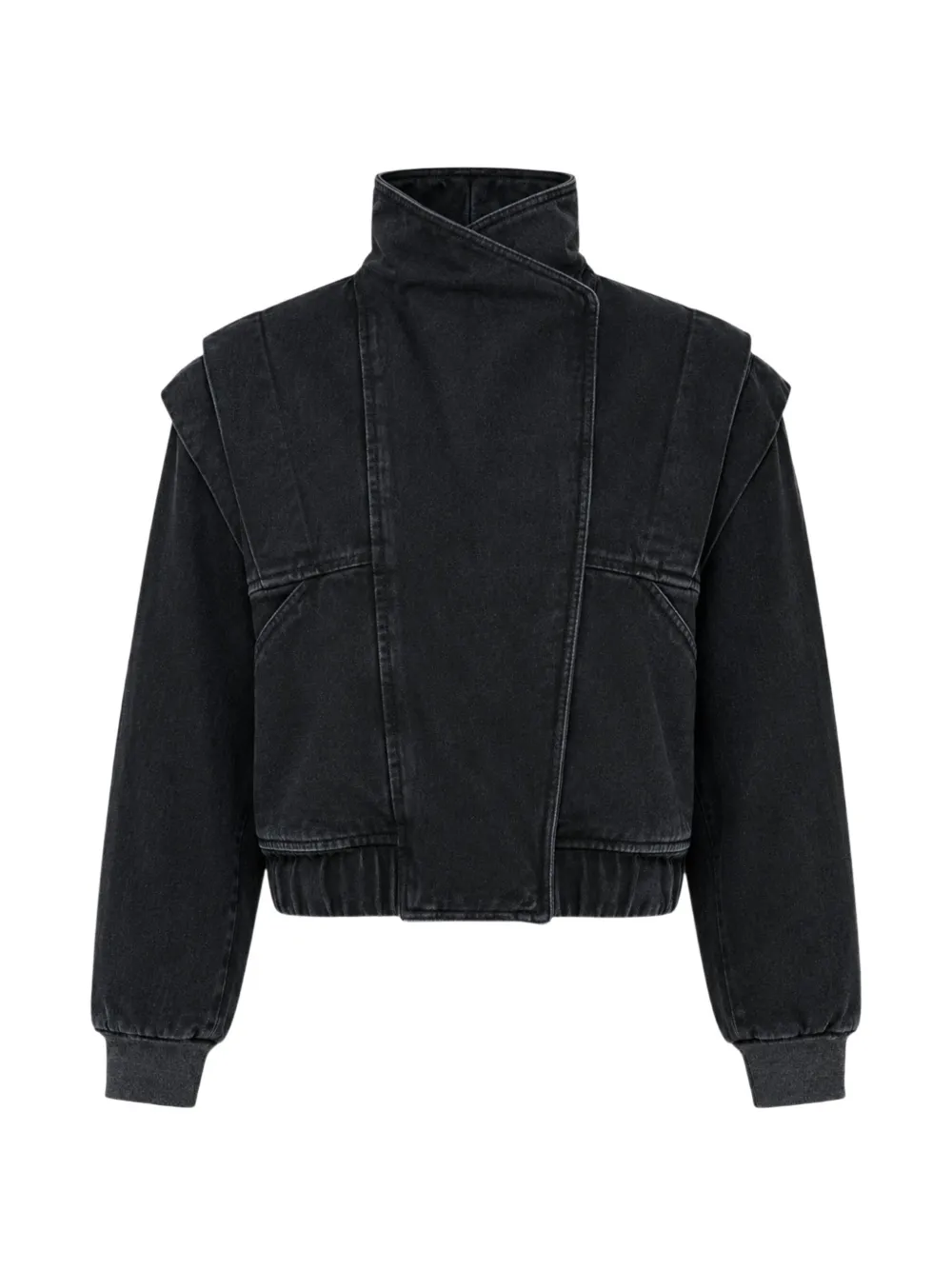 Pushbutton High-neck Denim Jacket In Black