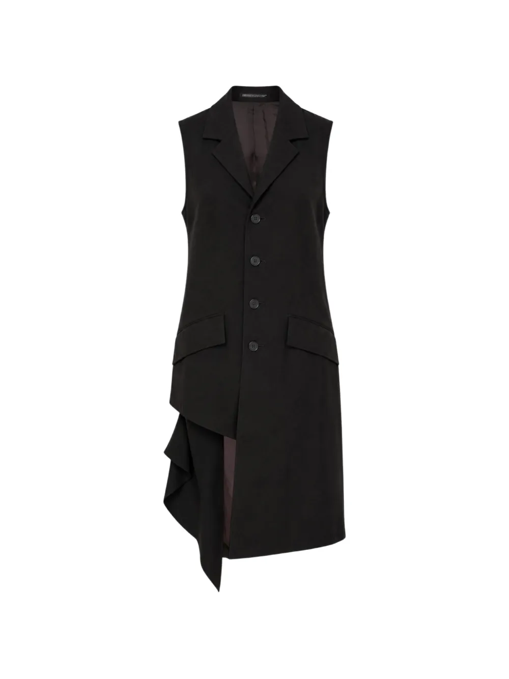 Yohji Yamamoto asymmetric ruffled sleeveless coat - Nero