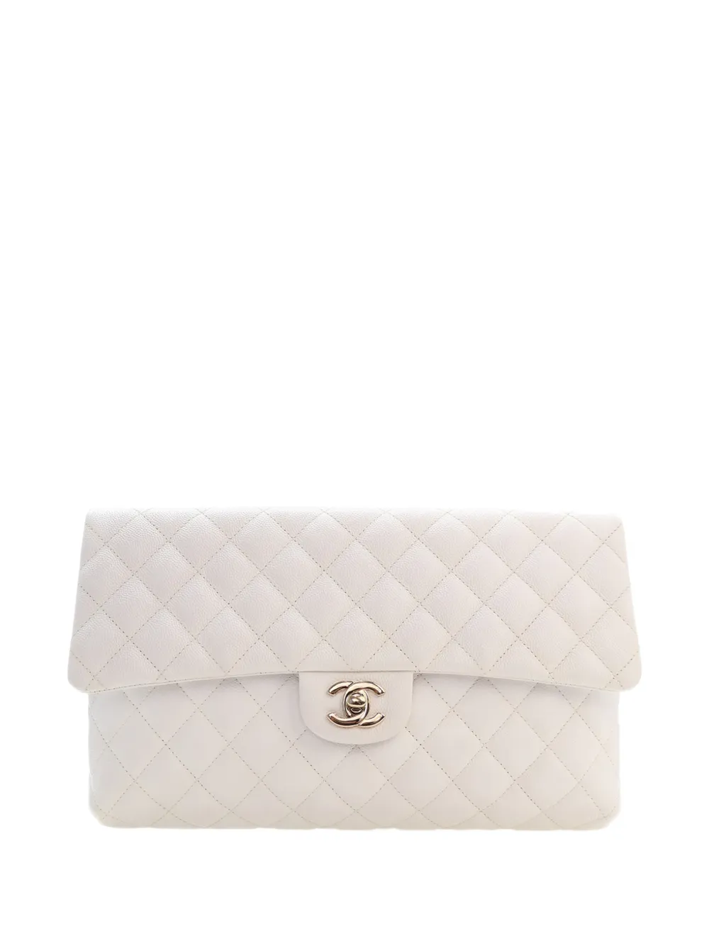 CHANEL Pre-Owned 2019 CC Quilted Caviar Flap clutch bag - White