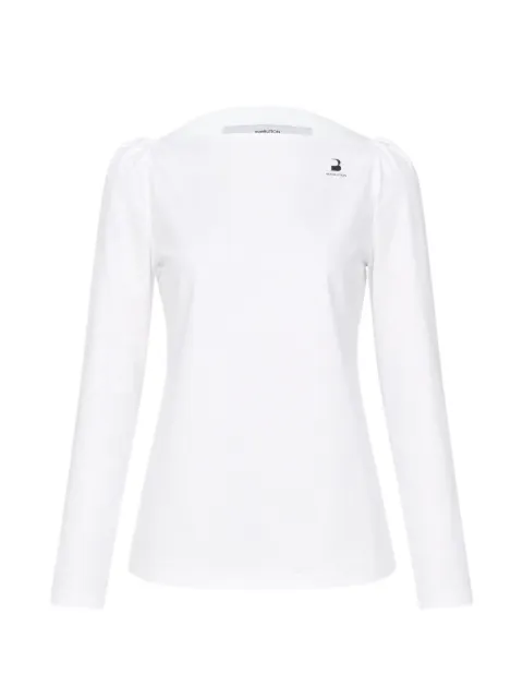 pushBUTTON puff-shoulder straight-neck T-shirt
