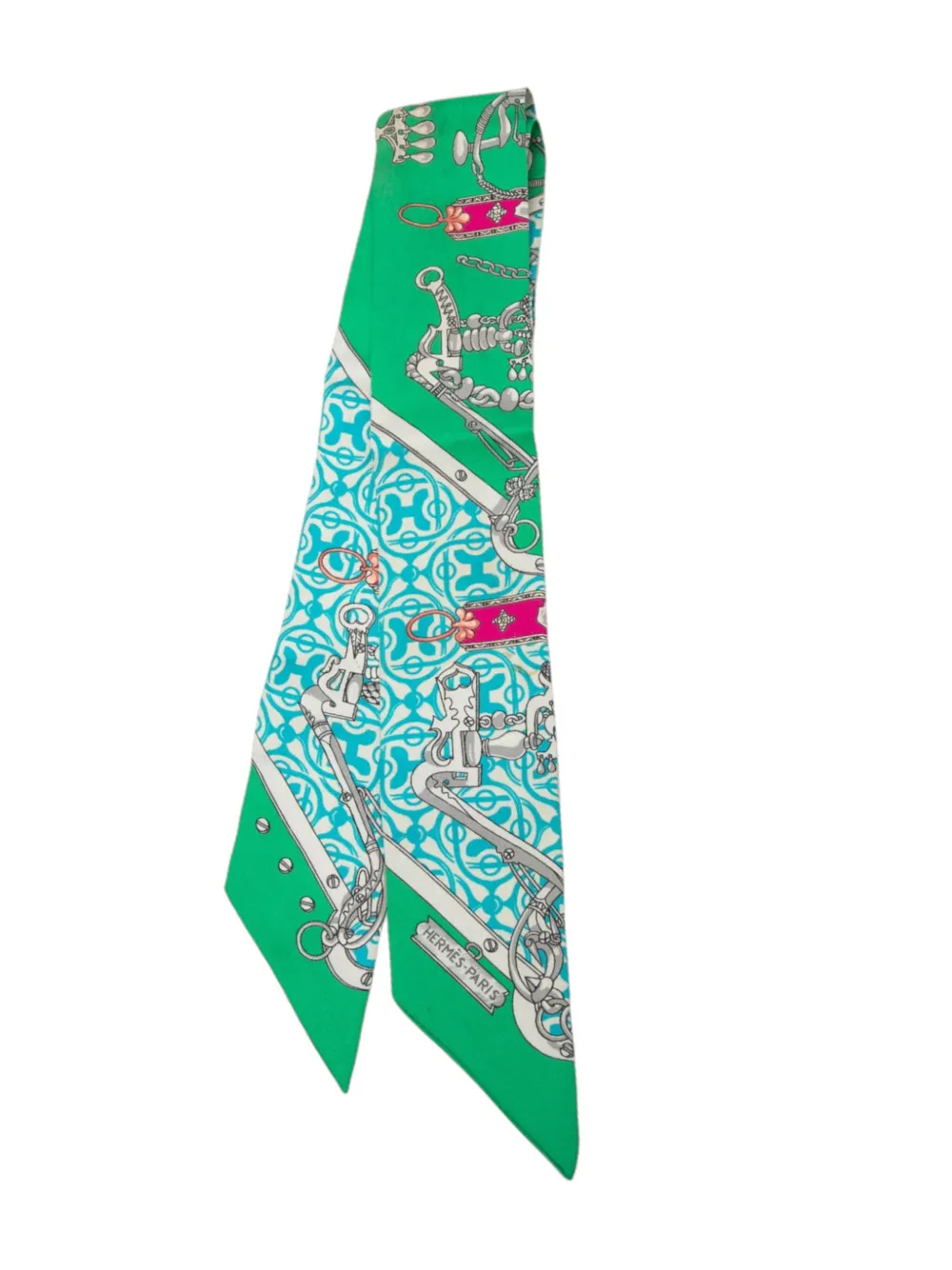 Hermès Pre-Owned 2010-2026 foulard ruban Mors Et Gourmettes Remix en soie - Vert