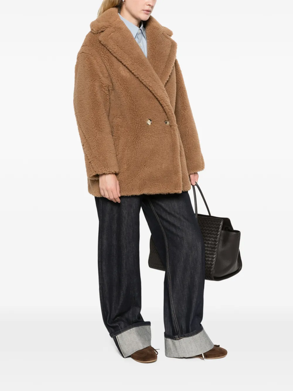 Max Mara Korte Teddy Bear Icon jas Bruin