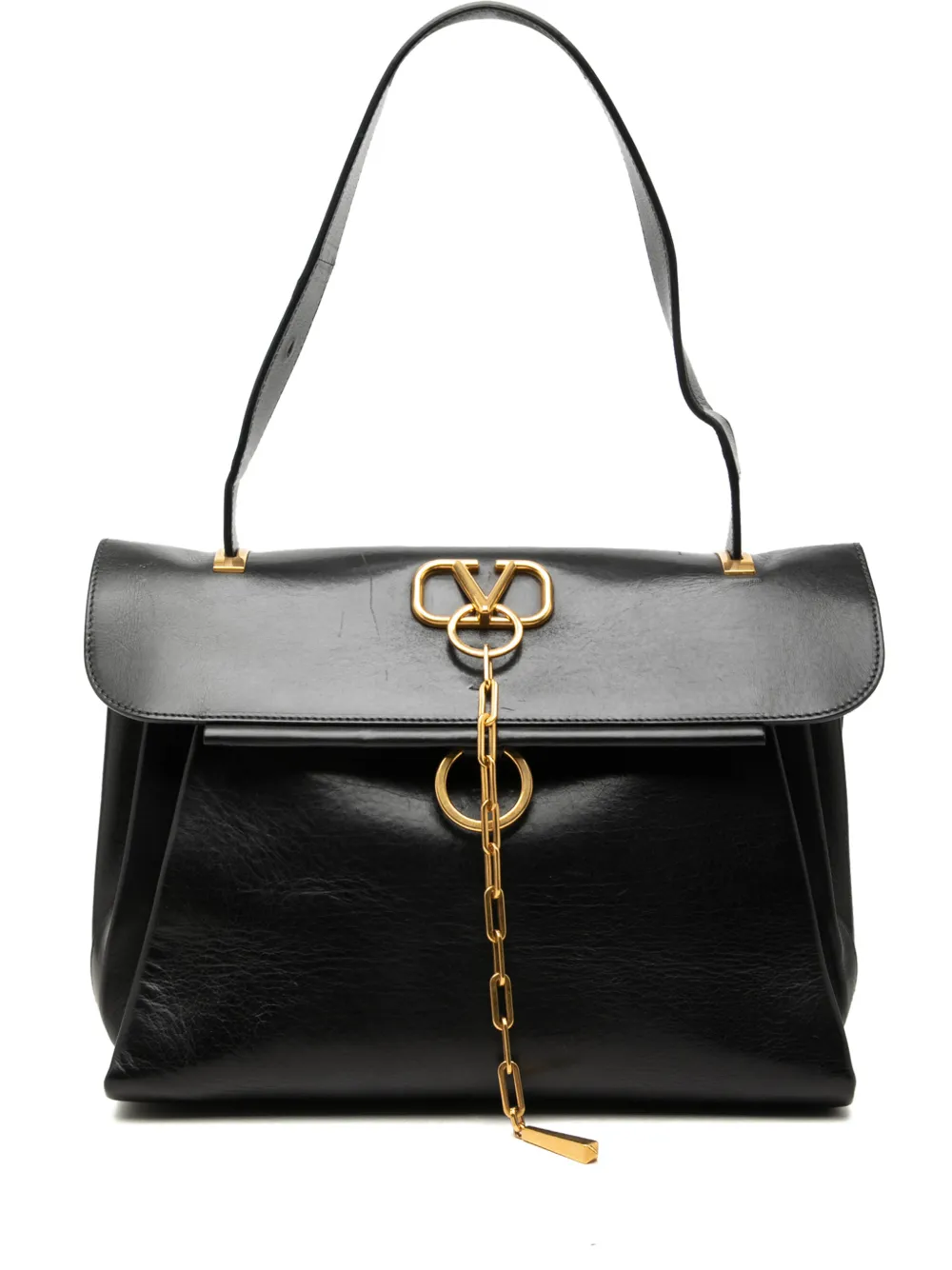 Valentino Garavani Pre-Owned 2018-2026 Medium Smooth Calfskin VRing Top Handle Bag satchel - Nero