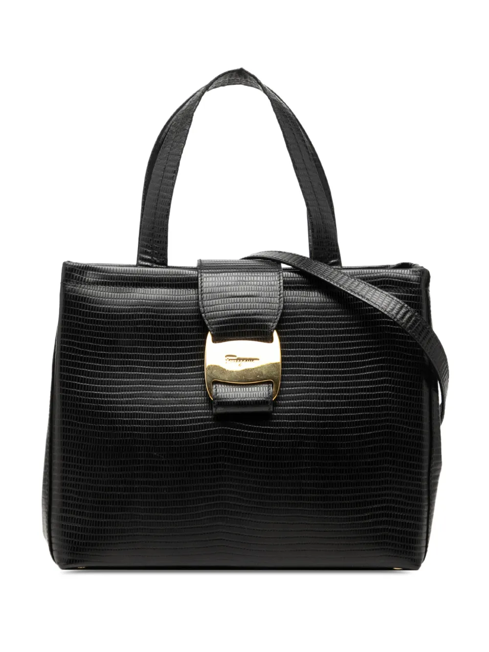 Ferragamo Pre-Owned 2010-2026 Lizard Embossed Leather satchel - Nero