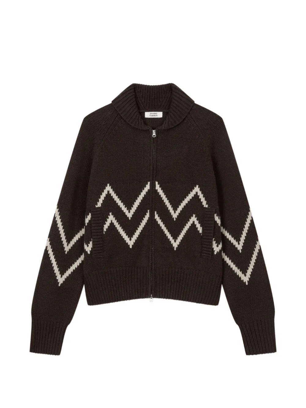 TOMBOY zigzag-knit zip-up cardigan - Brown