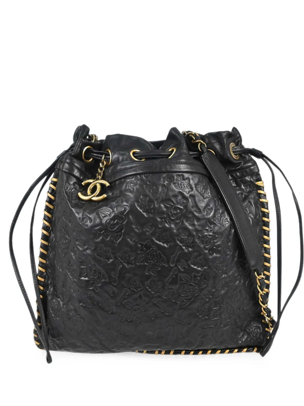 CHANEL Pre-Owned 2010 Icon embossed drawstring bucket bag - Nero