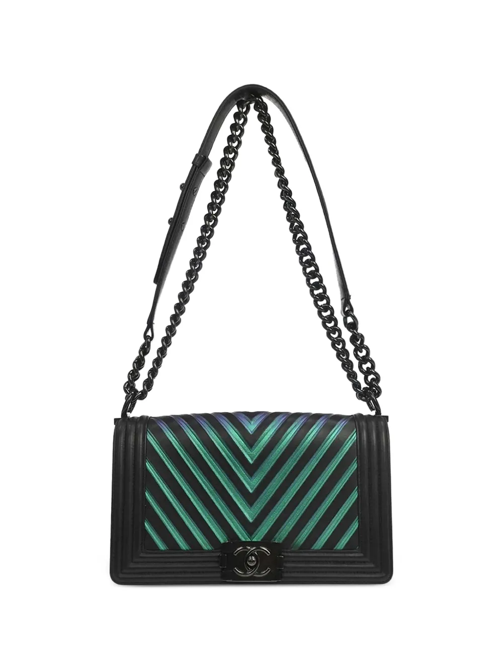 CHANEL Pre-Owned 2017 Boy Chanel chevron-pattern shoulder bag - Nero